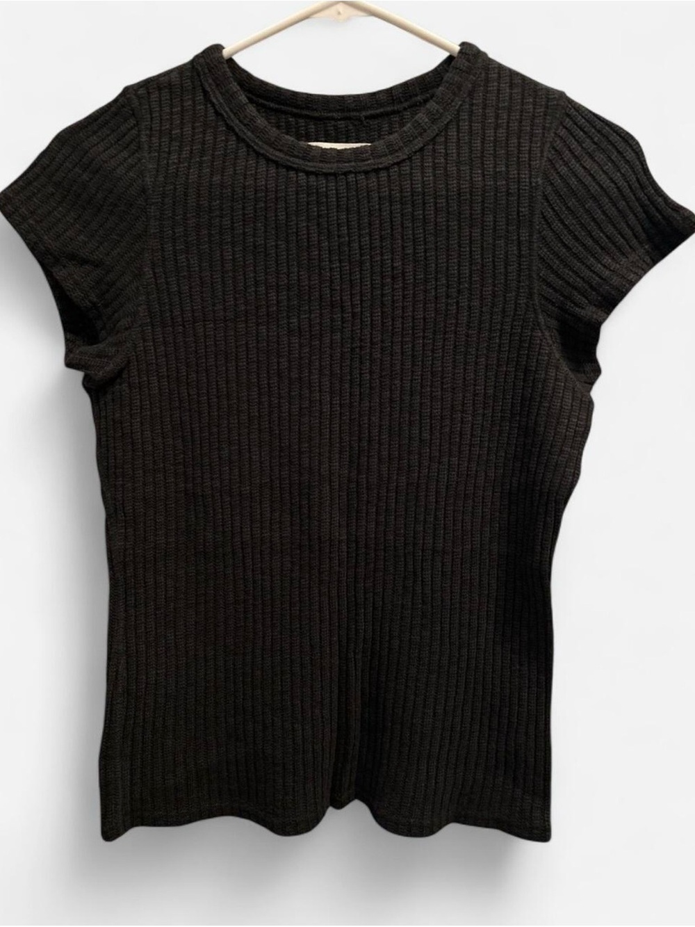 Everlane Black Ribbed Short Sleeve Sweater Top
